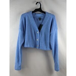 Cozy Cropped Cardigan Wild Fable Azure XS Blue Fuzzy VNeck Button Up Lightweight